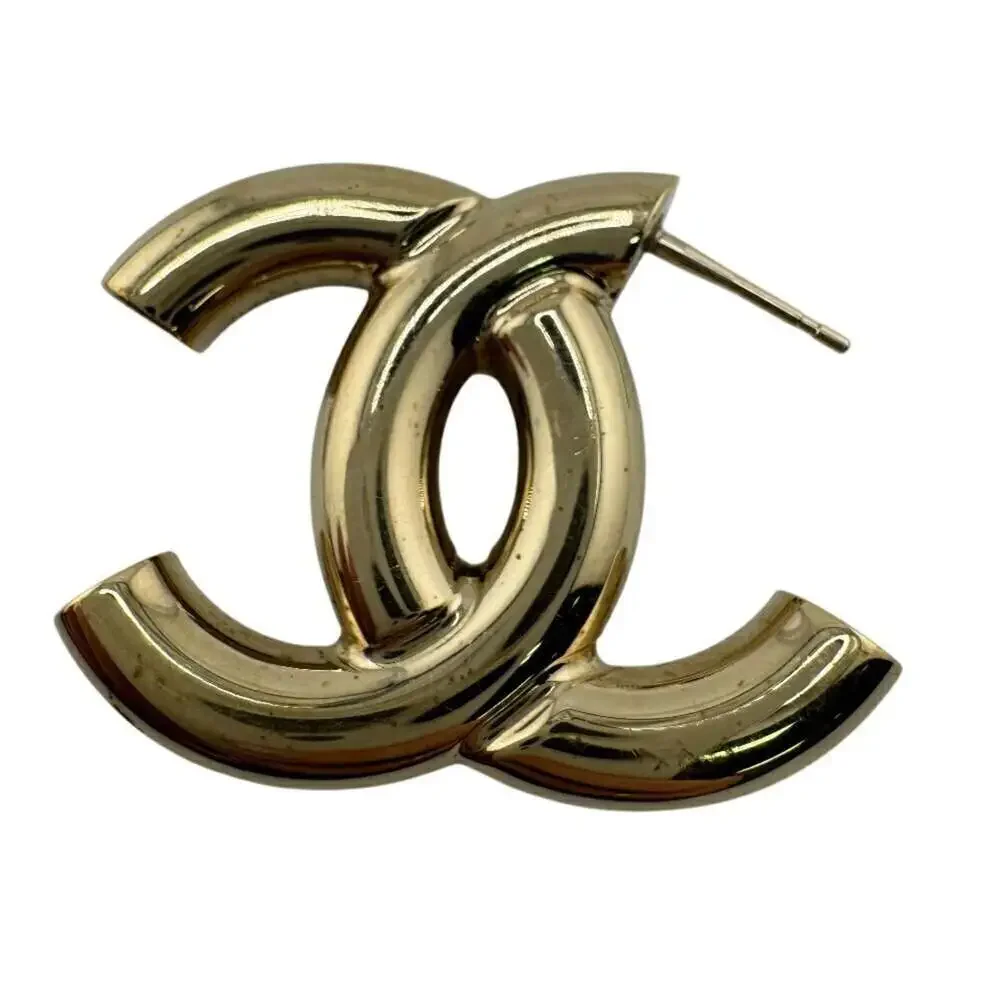 CHANEL Authentic Gold Logo Earrings